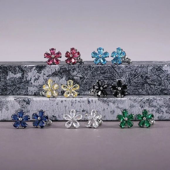 💎Beautiful Tiny Plum Blossom Zircon Dainty Stud Earrings for Women,UNVN12460 - Picture 2 of 3
